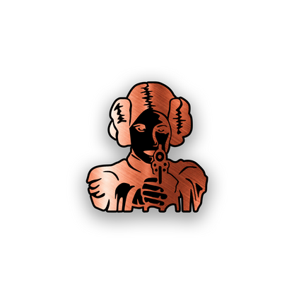 Galactic princess inspired car badge with detailed blaster and character engraving