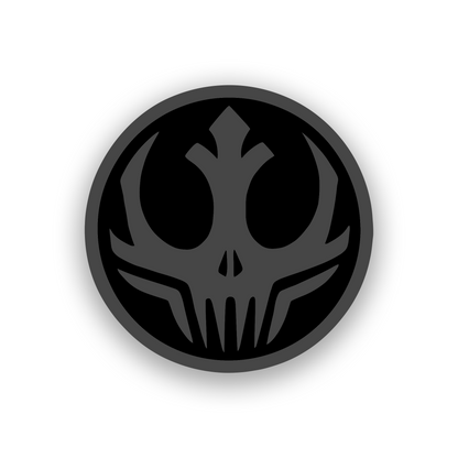 Space fantasy skull vehicle badge with bold engraved galactic emblem