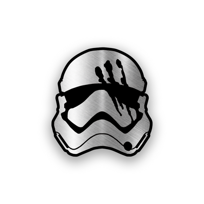 Star Wars inspired engraved car badge with bold sci fi emblem design