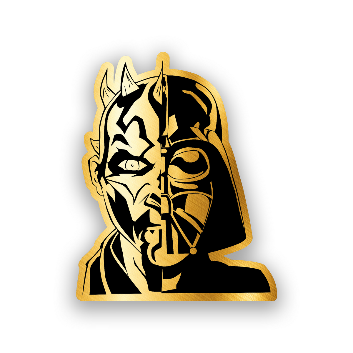 Star Wars inspired car emblem with a half Darth Maul half Darth Vader engraved artwork