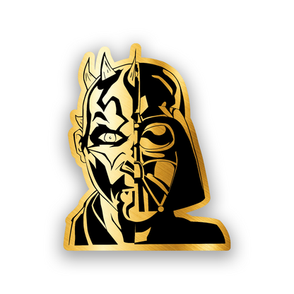Star Wars inspired car emblem with a half Darth Maul half Darth Vader engraved artwork