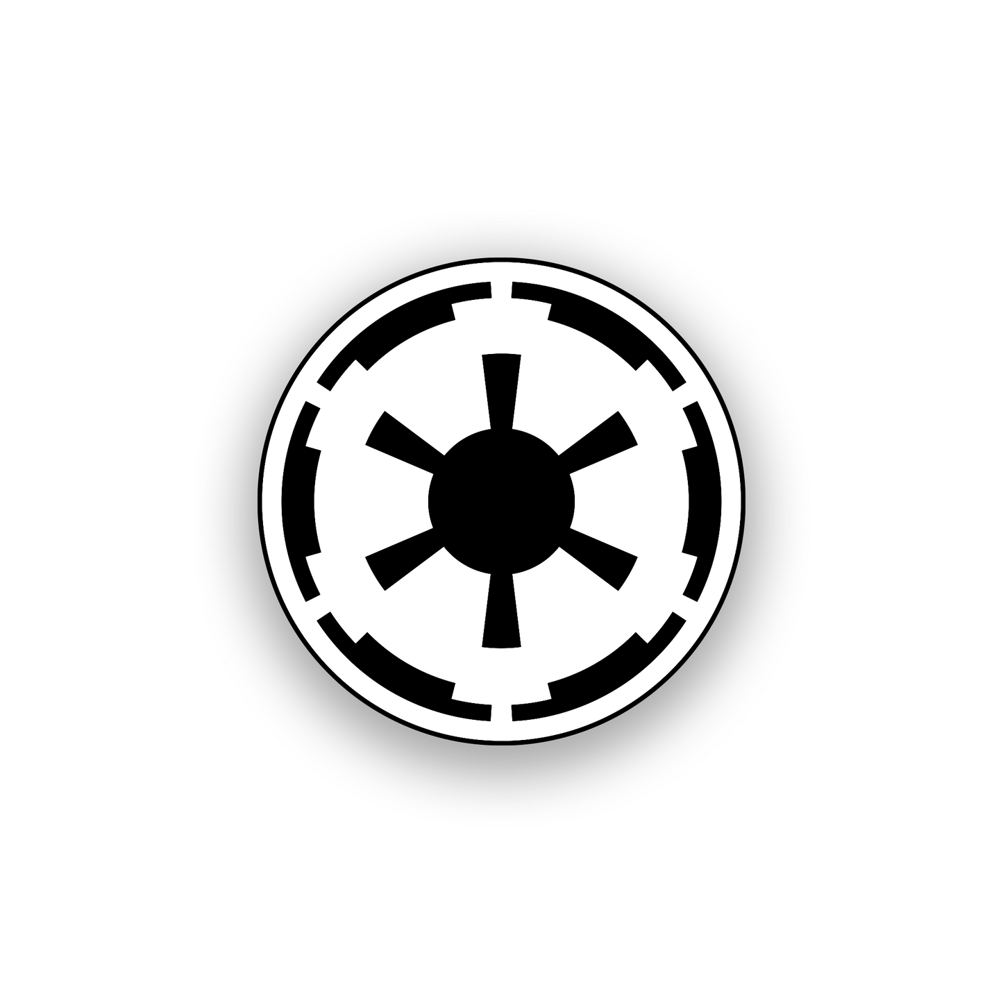 Black and white engraved car badge with bold space fantasy logo design