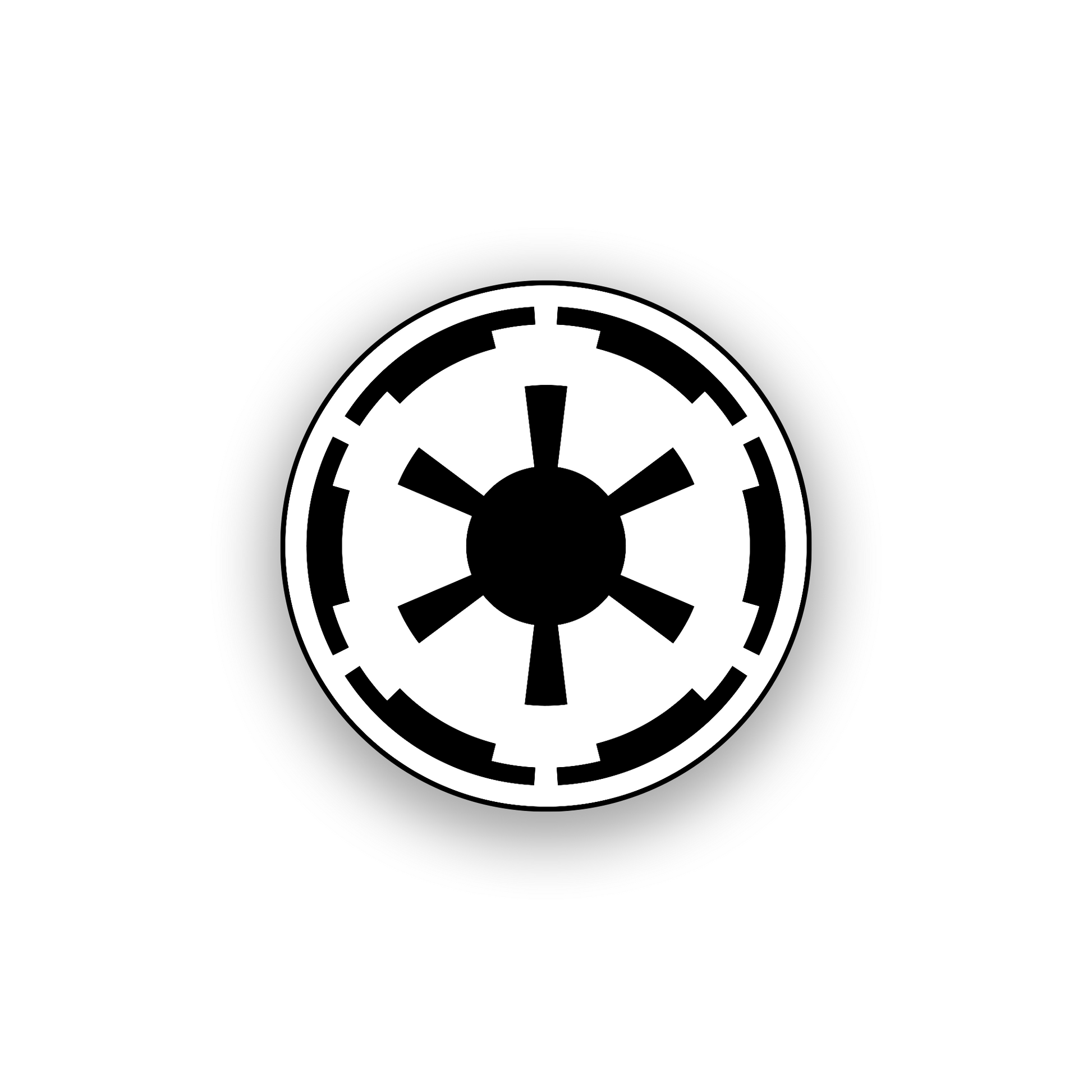 Black and white engraved car badge with bold space fantasy logo design