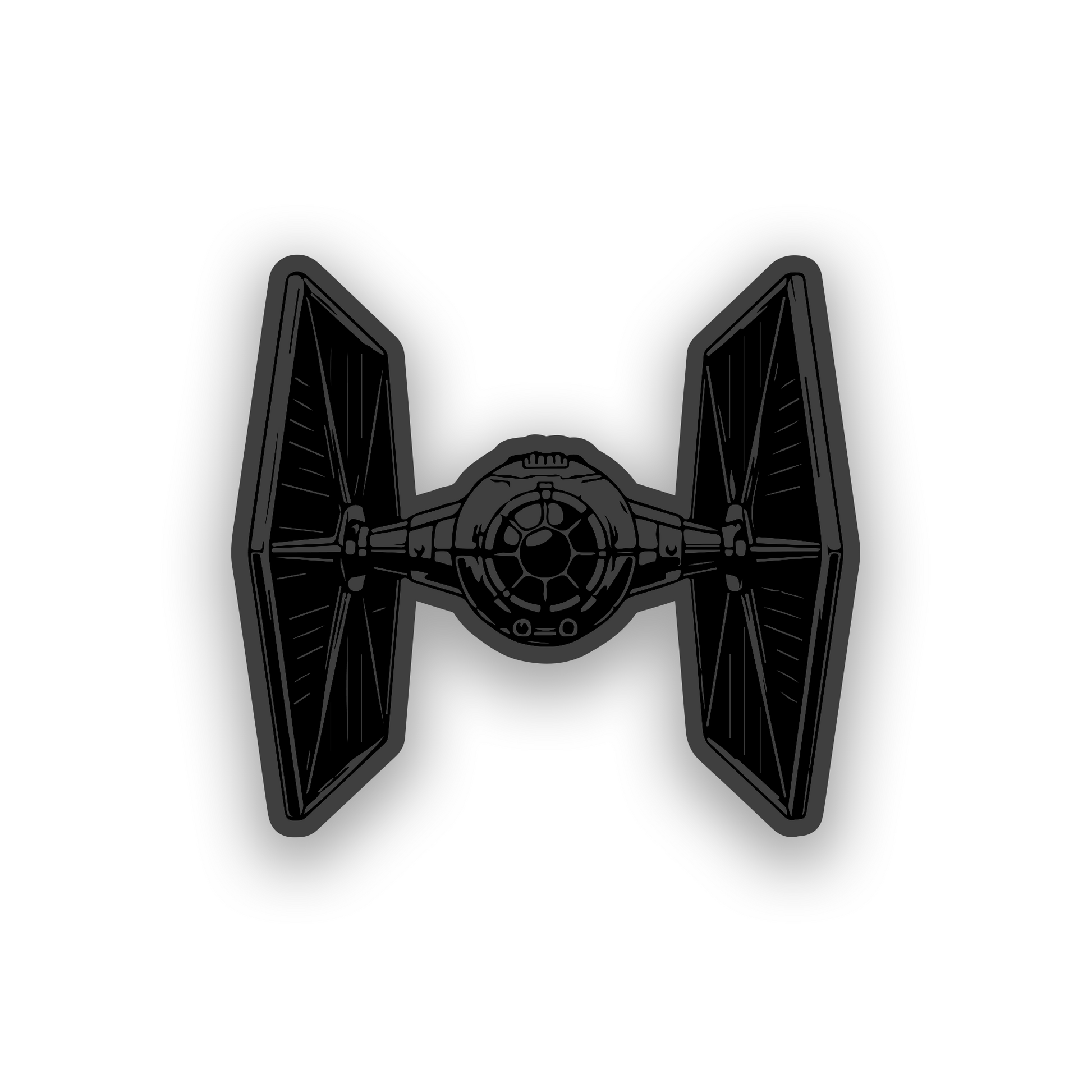 Sci fi starfighter vehicle badge with precision engraved space cruiser artwork