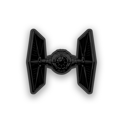 Sci fi starfighter vehicle badge with precision engraved space cruiser artwork