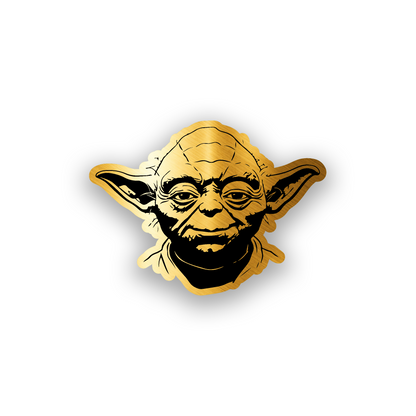 Engraved car badge with Yoda inspired automotive character artwork