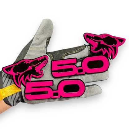 Pair of 5.0 coyote head badges mirrored
