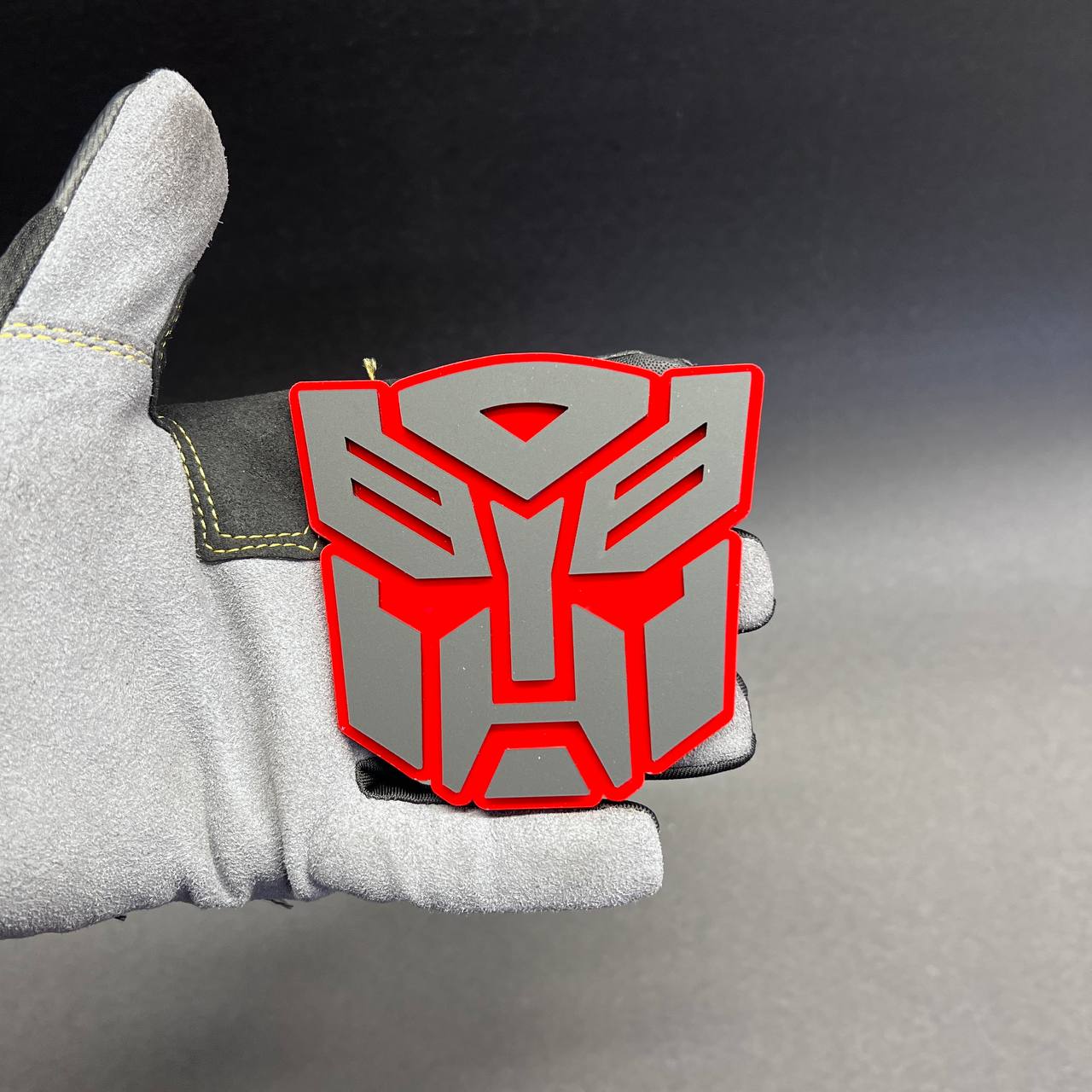 Red and silver robot face car badge for exterior fender or tailgate decoration