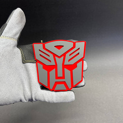 Red and silver robot face car badge for exterior fender or tailgate decoration