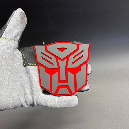 Red and silver robot face car badge for exterior fender or tailgate decoration