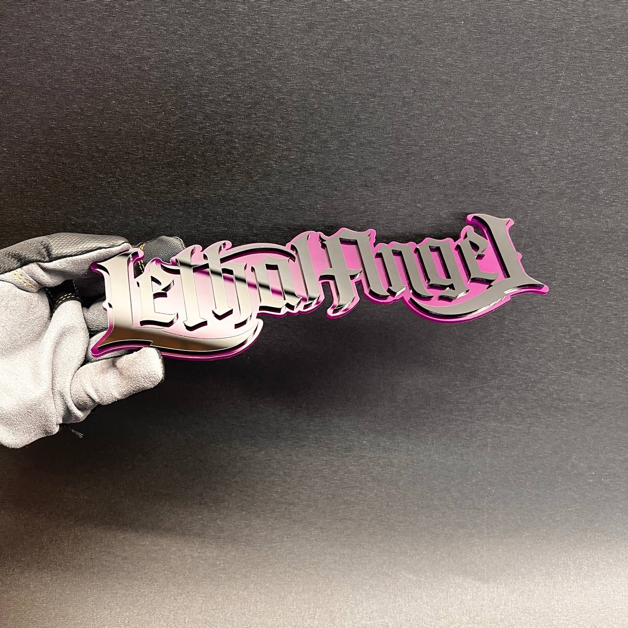Gloss black and pink Lethal Angel car exterior sticker emblem with 3D look