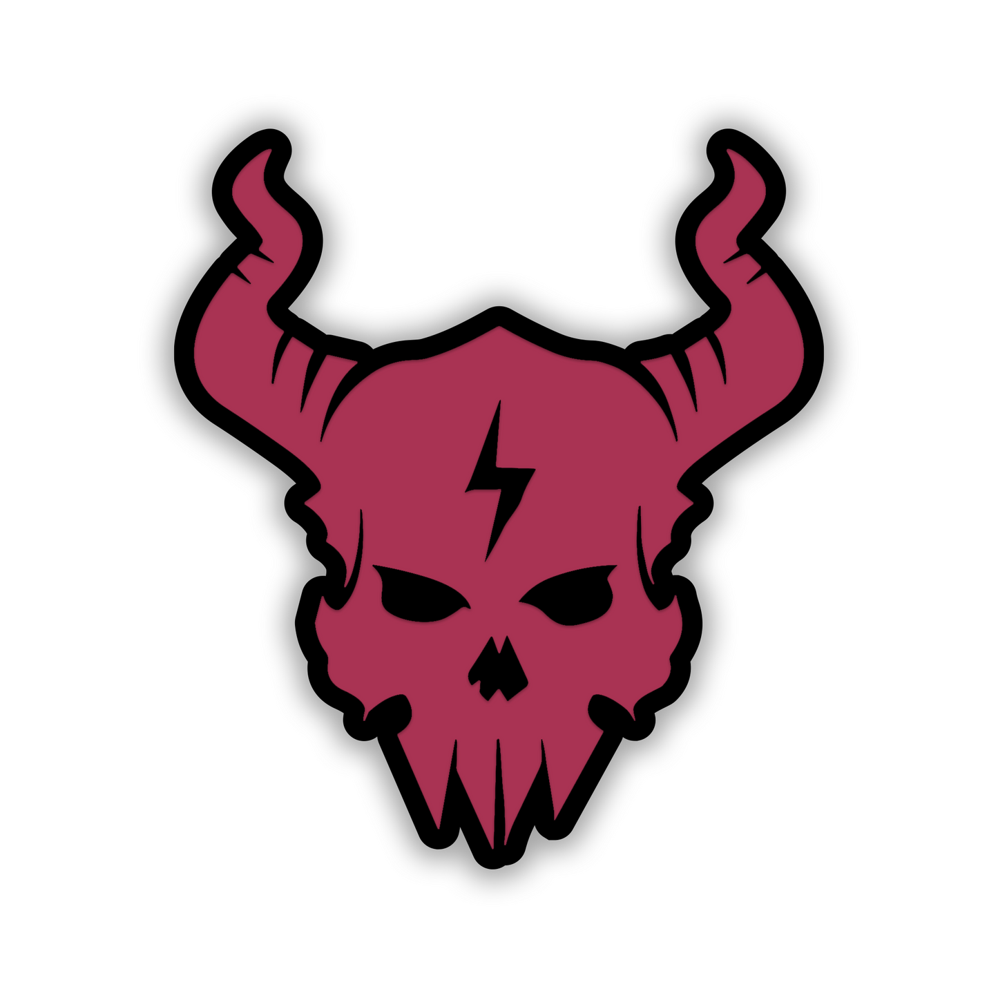 Engraved skull car emblem with lightning bolt forehead detail and curved horns