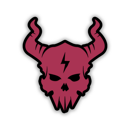 Engraved skull car emblem with lightning bolt forehead detail and curved horns