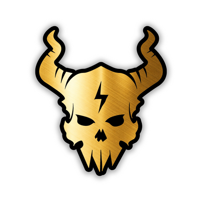 Silver engraved Lightbolt Skull automotive emblem with bold black border