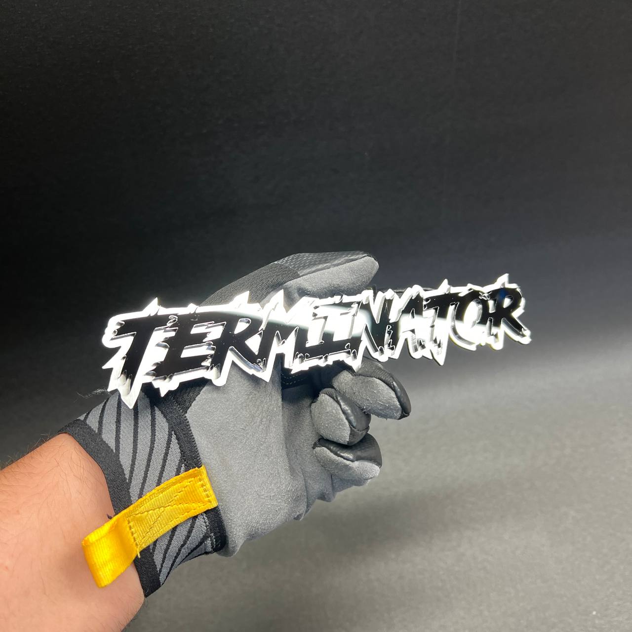 Mirror outline TERMINATOR text emblem designed for automotive enthusiasts and custom builds