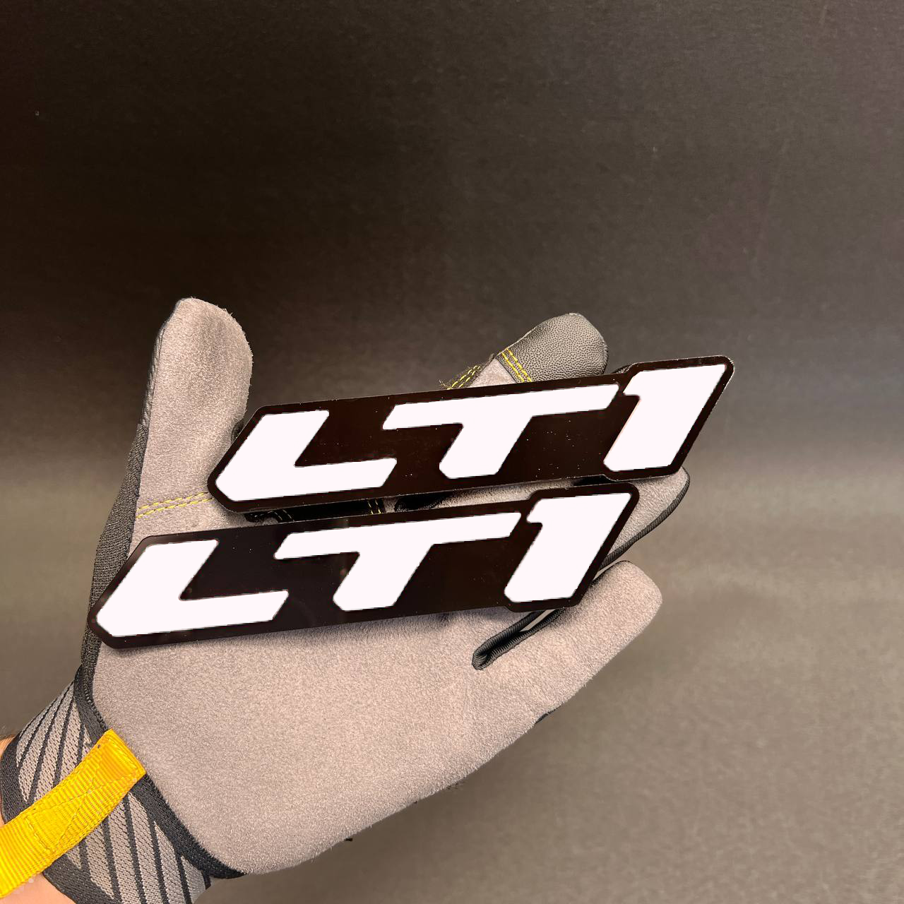 Pair of custom LTI car emblems for fender or exterior trim