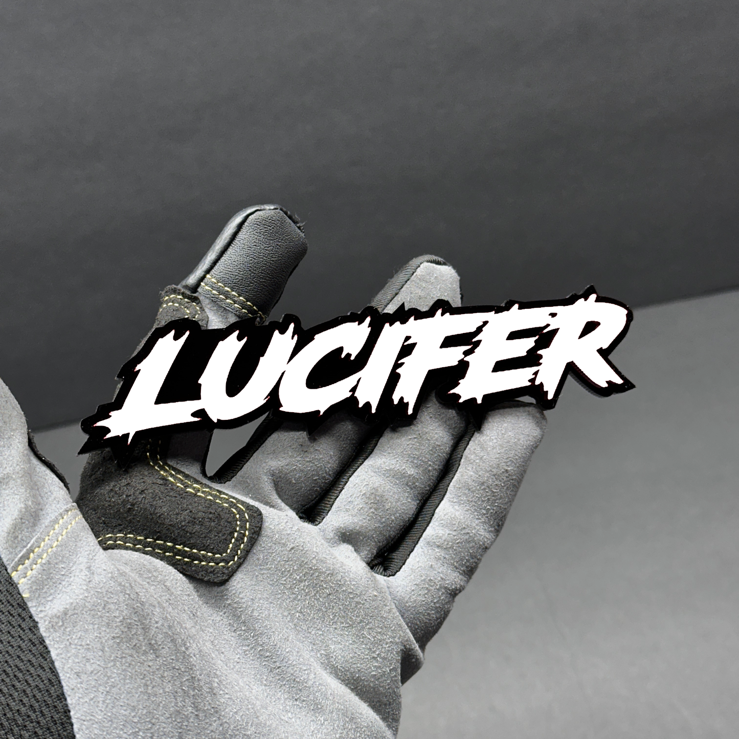 Glossy red Lucifer badge for Silverado F150 RAM Bronco custom builds