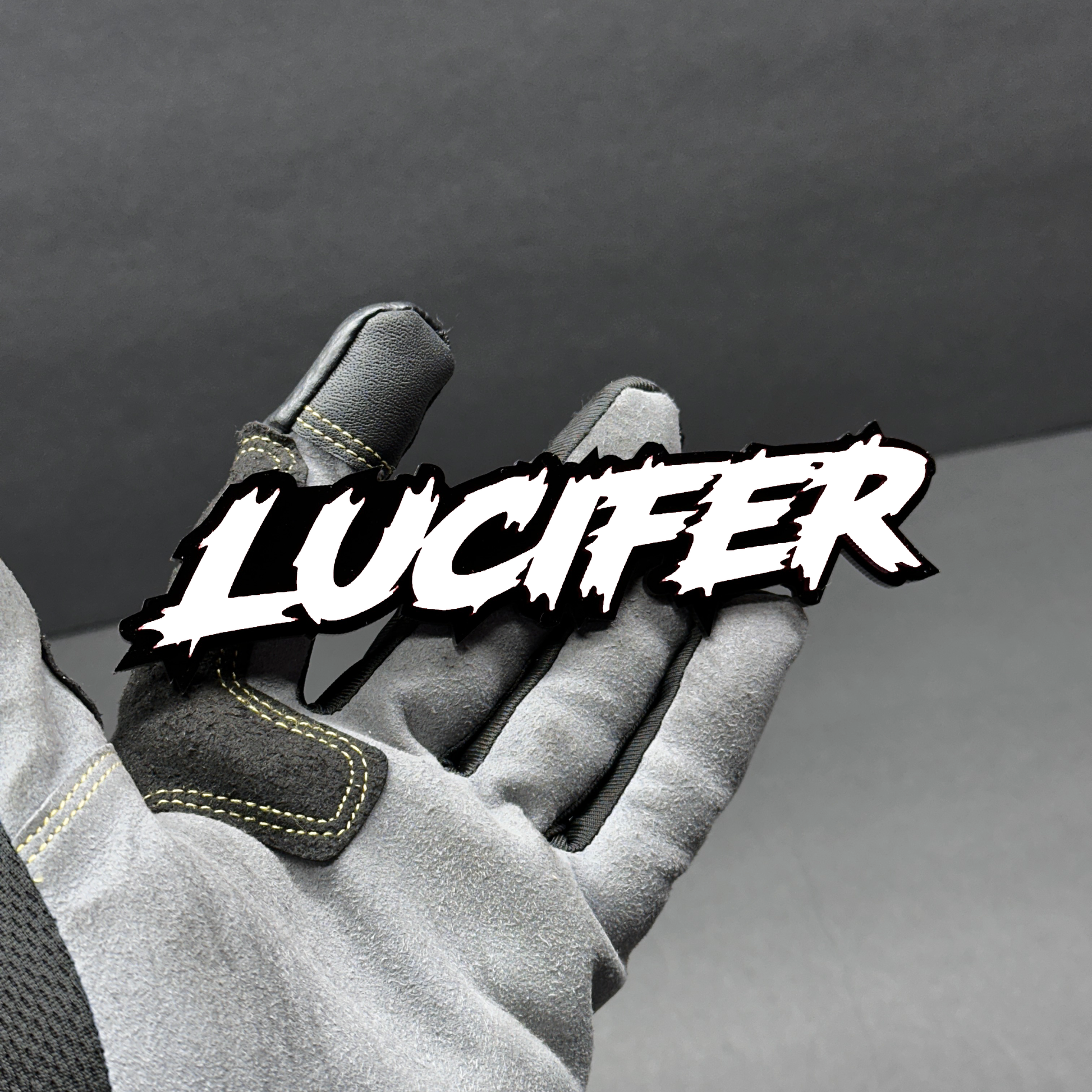 Glossy red Lucifer badge for Silverado F150 RAM Bronco custom builds