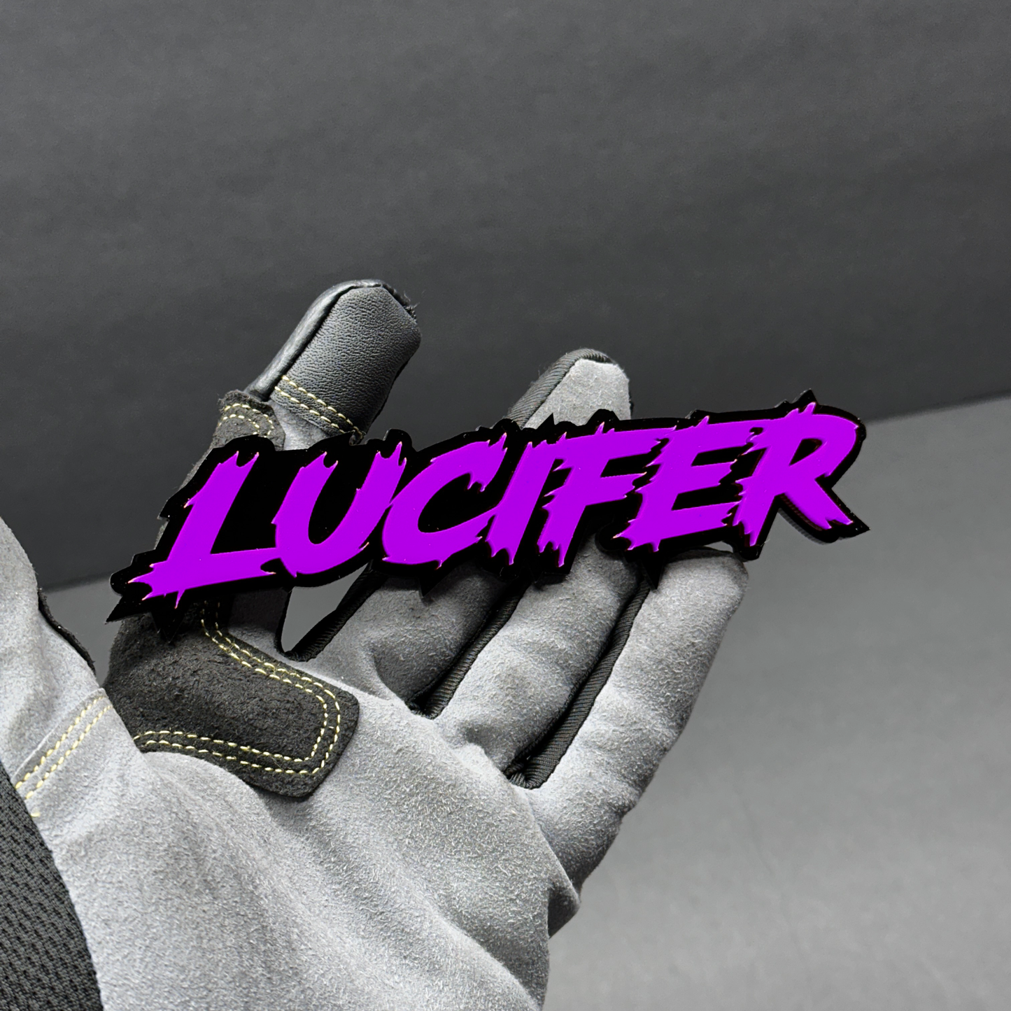 Custom Lucifer acrylic emblem for performance vehicles and offroad trucks