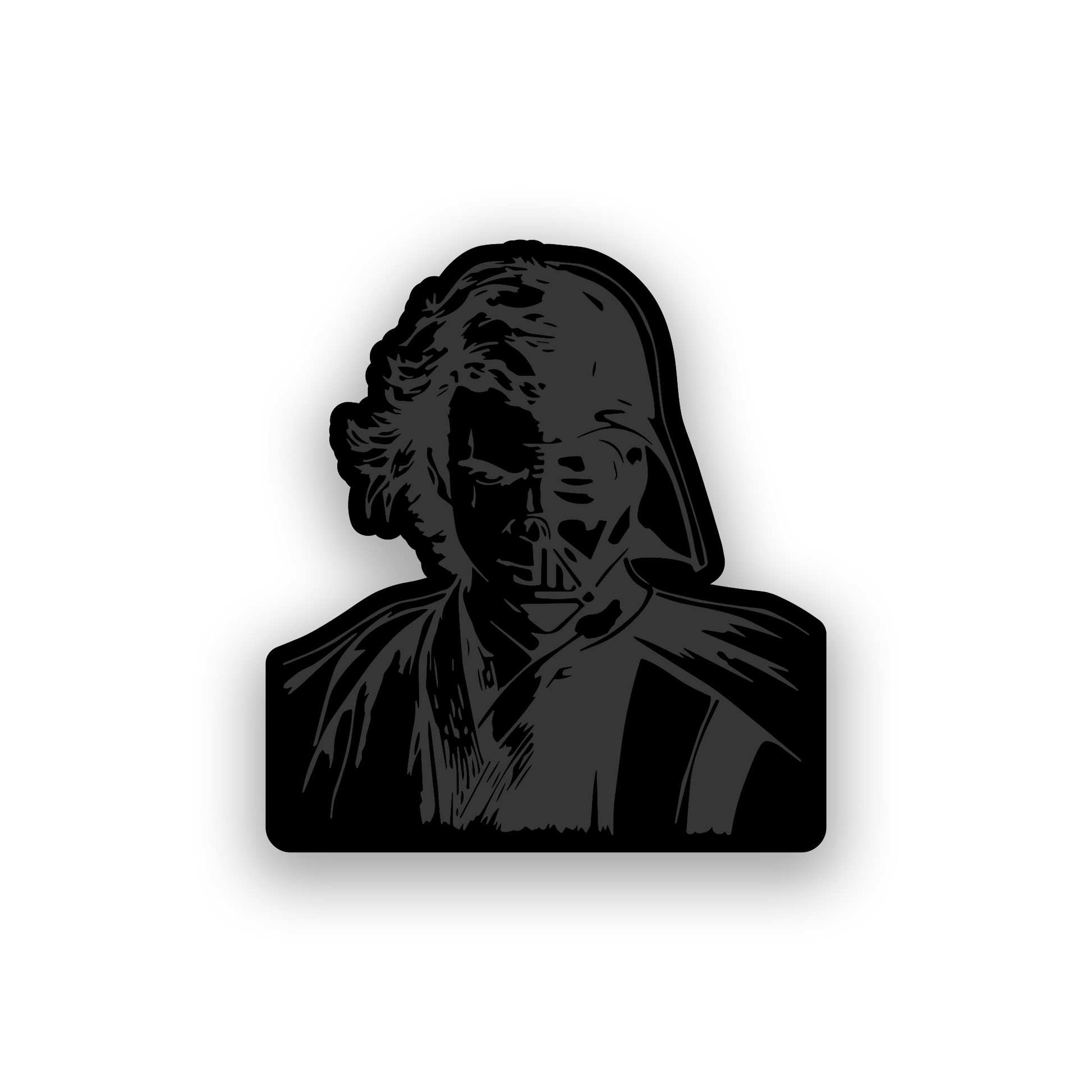 Engraved car badge with Luke Skywalker inspired automotive artwork