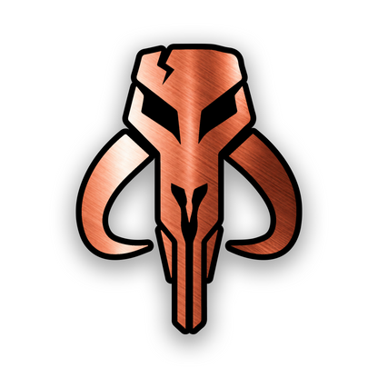 Custom bounty hunter automotive emblem with detailed engraved Boba Fett inspired symbol