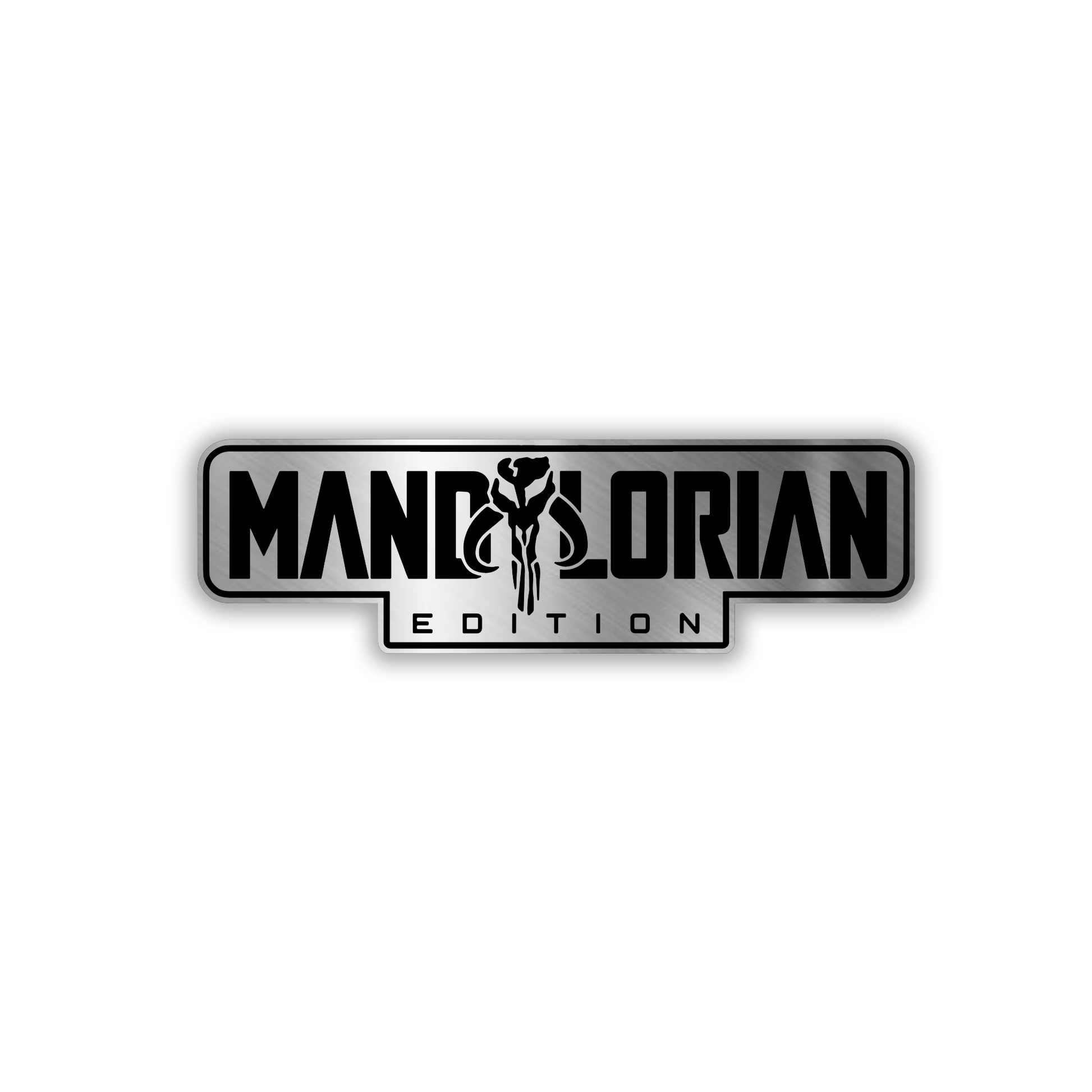 Engraved Mandalorian Edition car badge fender emblem in brushed silver and black