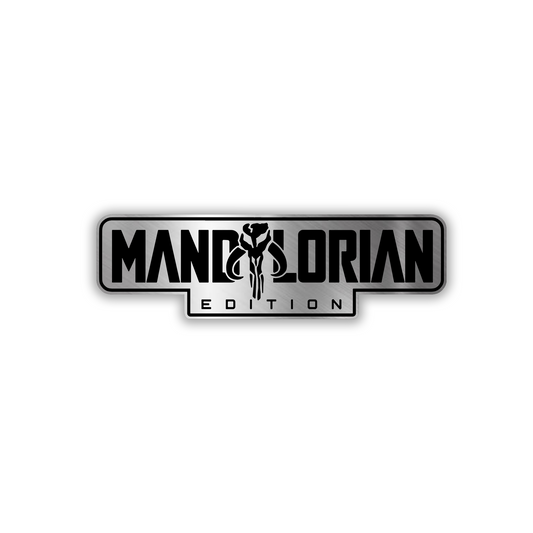 Engraved Mandalorian Edition car badge fender emblem in brushed silver and black