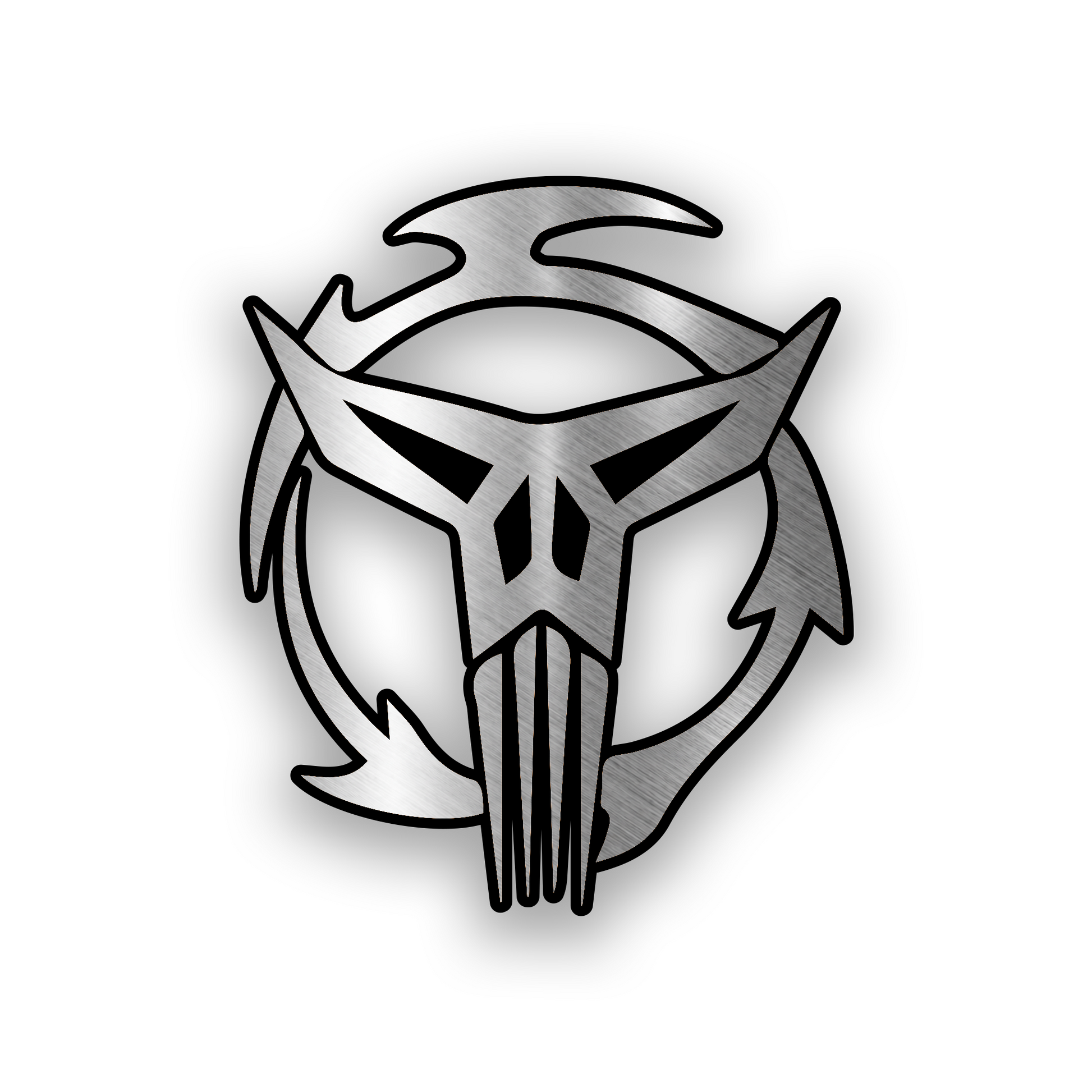 Mandalorian Neo Crusaders inspired engraved car badge with bold sci fi emblem design