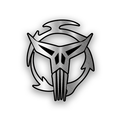 Mandalorian Neo Crusaders inspired engraved car badge with bold sci fi emblem design