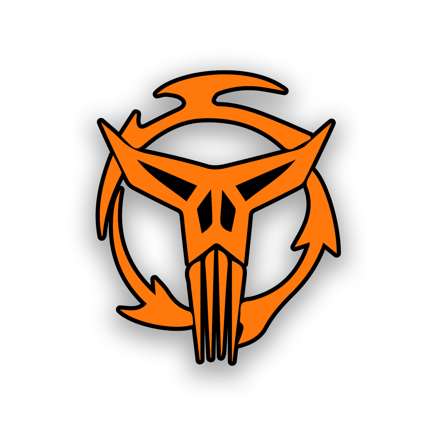Sci fi Mandalorian crest car emblem with detailed engraved character inspired artwork