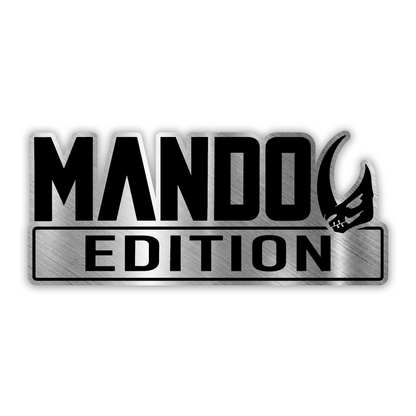 Mando Edition engraved car badge emblem in black and brushed silver finish