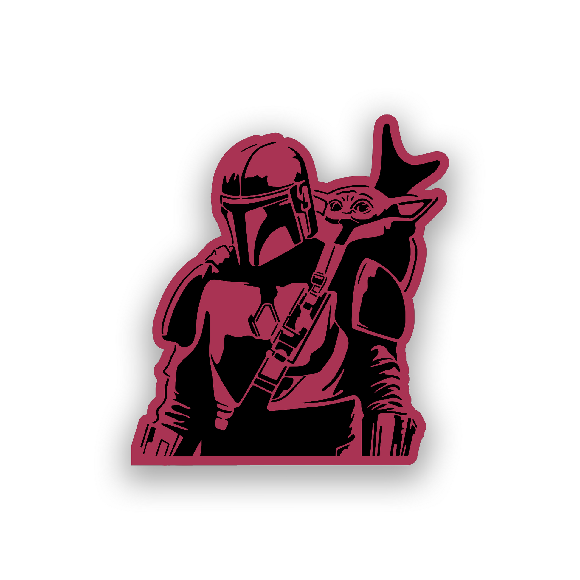 Sci fi warrior helmet car emblem with detailed Mando inspired engraving