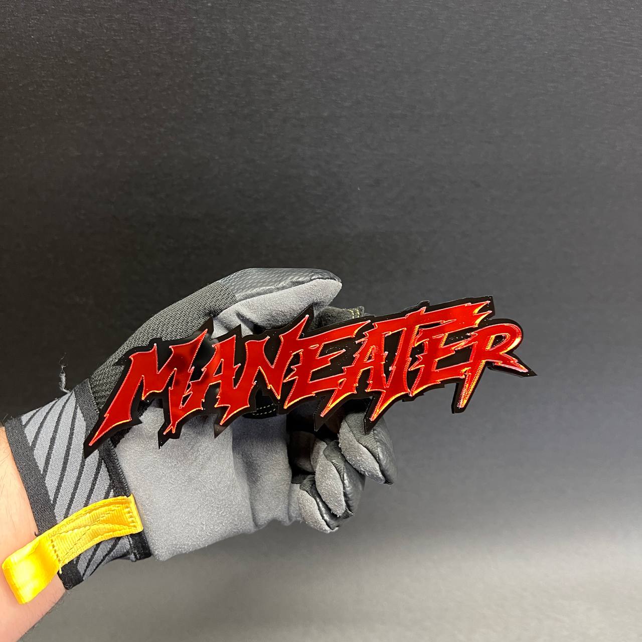 Custom MANEATER text badge with aggressive horror font for vehicle exterior decoration