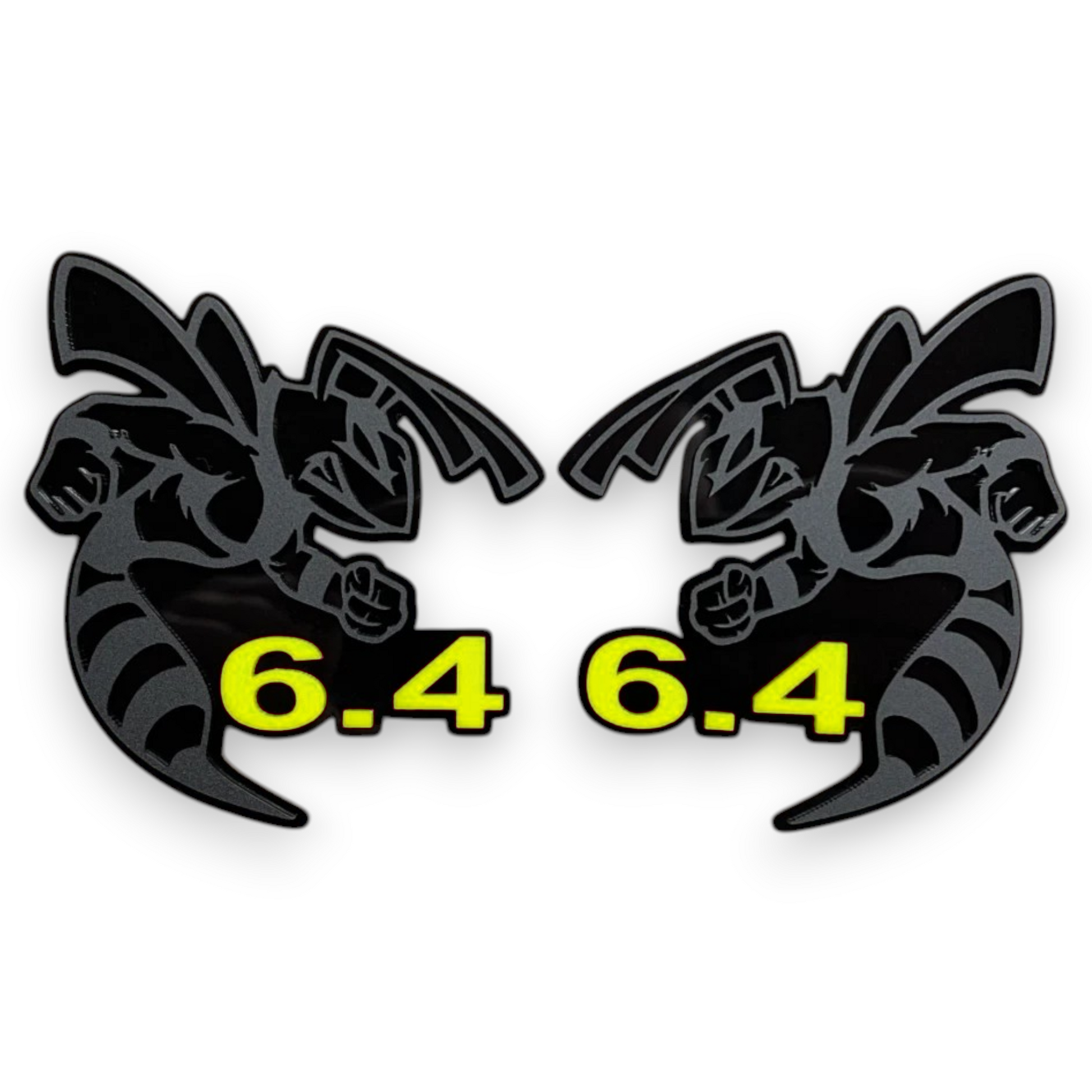 Matte black 6.4 Bee style badge emblem for custom car, truck, SUV, and aftermarket builds