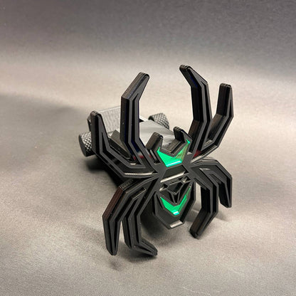 Custom Black Widow spider trailer hitch cover in matte black with bright poison green details.