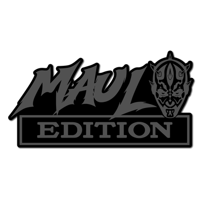 Custom engraved Maul Edition car badge with silver finish and black accents