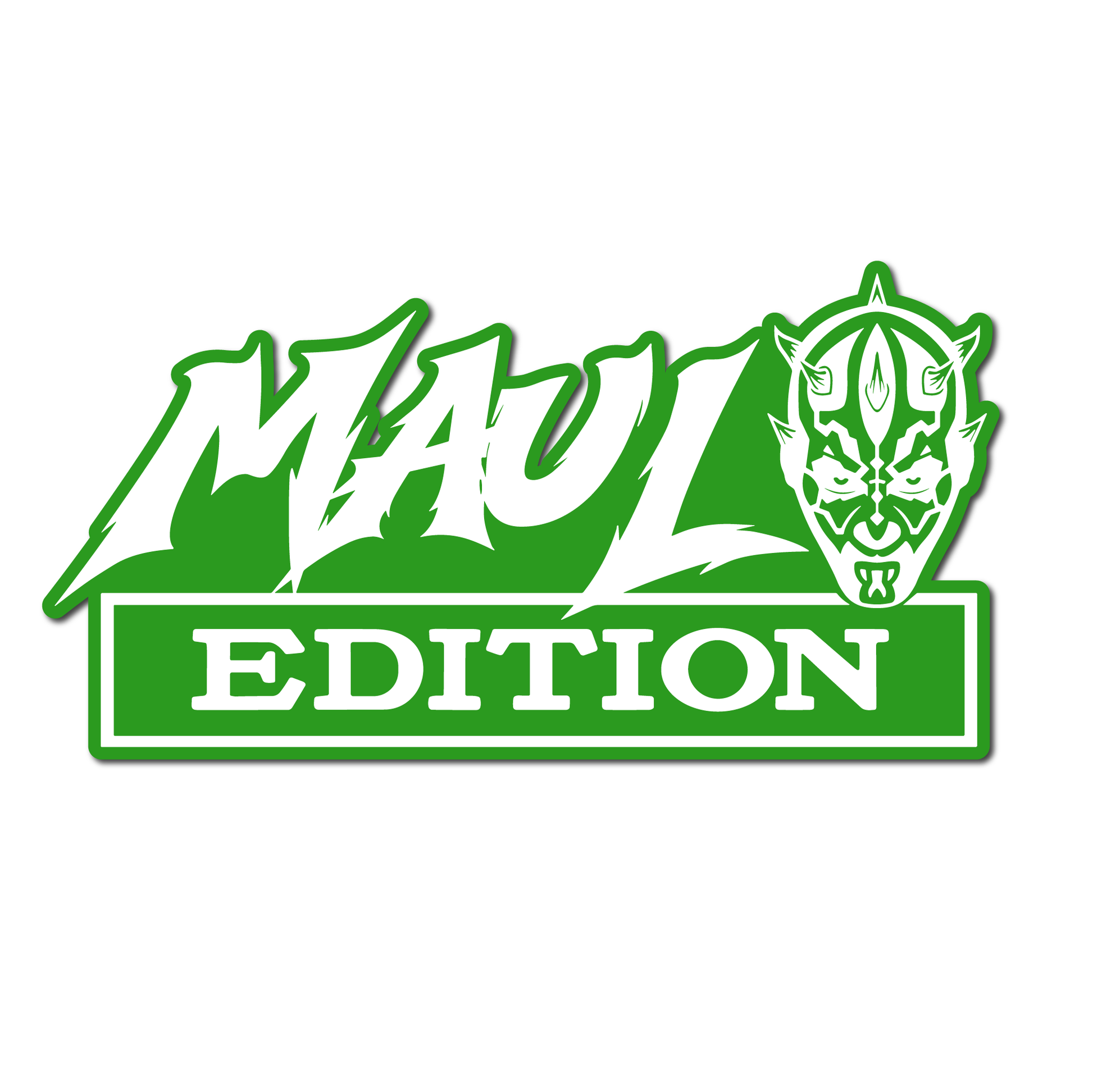 Maul Edition custom automotive badge with bold black lettering on brushed silver