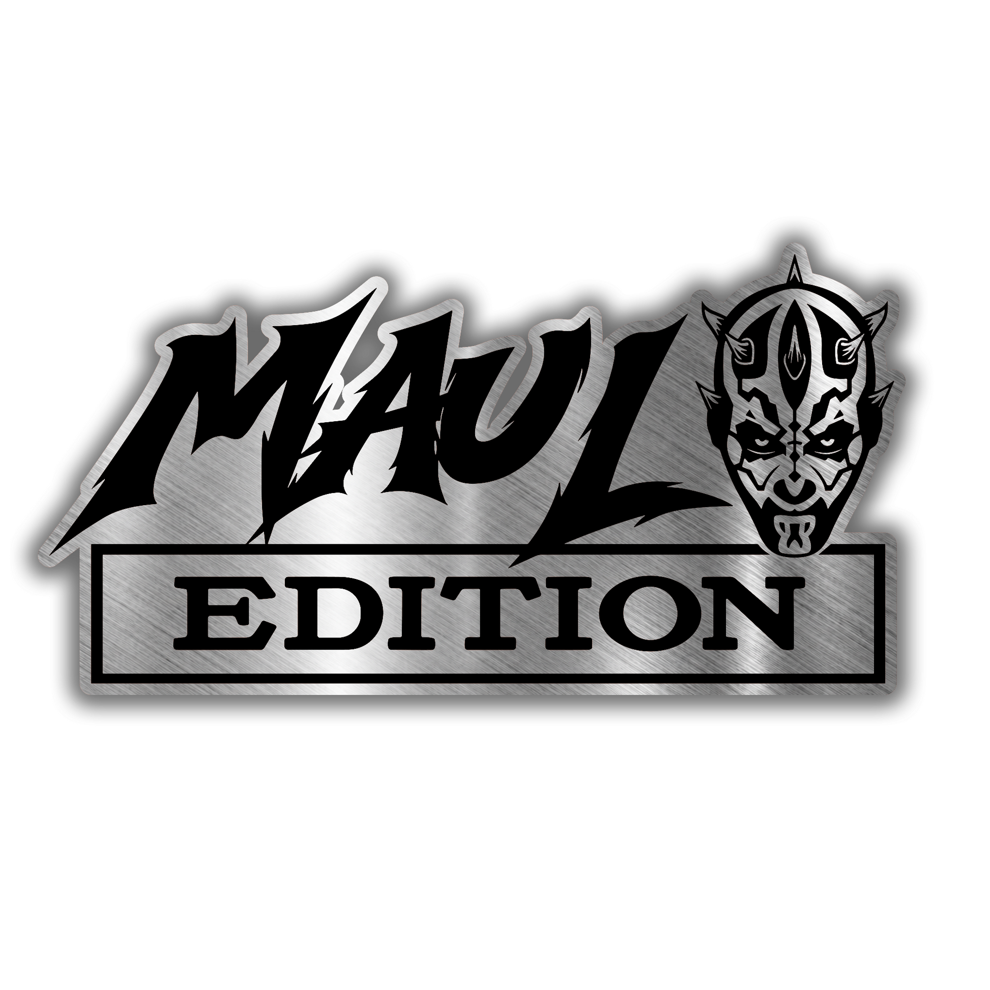 Maul Edition engraved car badge emblem in brushed silver and black finish