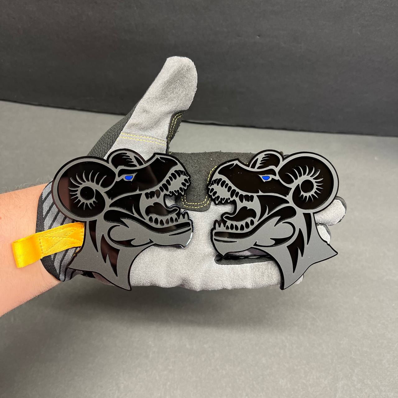 Mega Zilla Ram Horns fender badge with aggressive automotive styling.