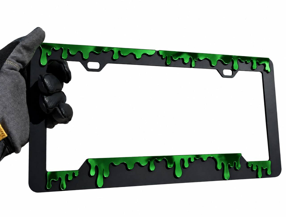 Metallic mirror dripping slime license plate frame for Ford Chevy Dodge and RAM
