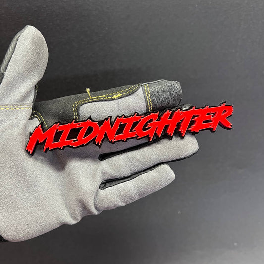Red and black Midnighter custom text car badge emblem