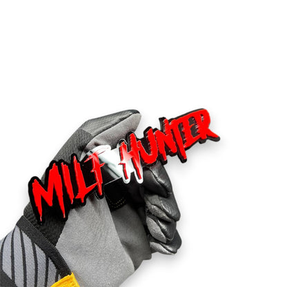 Milf Hunter custom laser engraved text badge for offroad truck builds