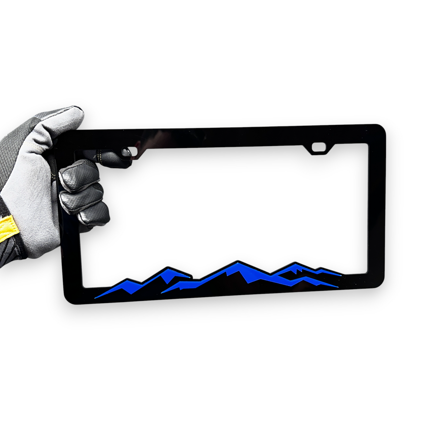 Stylish mountain peak license plate frame accessory for custom trucks and SUVs