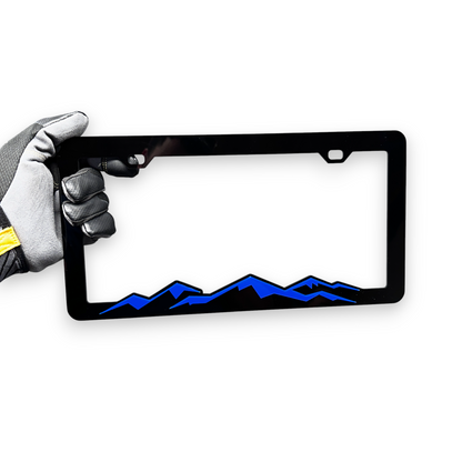 Stylish mountain peak license plate frame accessory for custom trucks and SUVs
