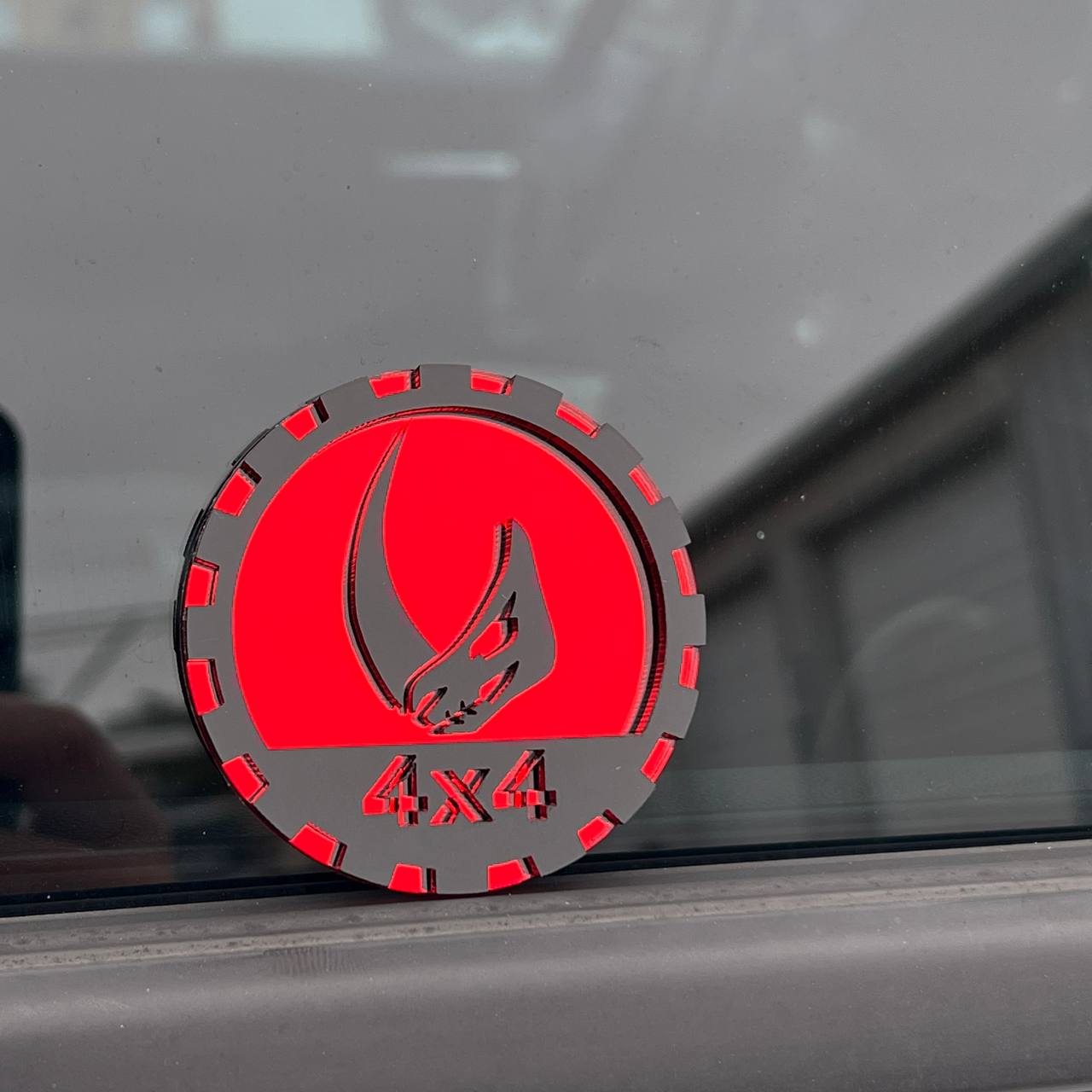 Mudhorn skull car badge on Jeep Wrangler JL fender offroad build