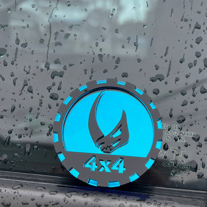 Mudhorn skull emblem on Jeep Sahara offroad build