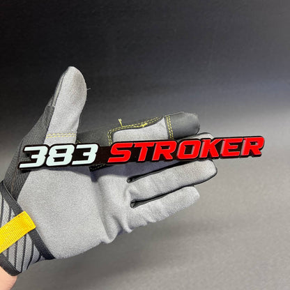 Performance 383 STROKER custom car badge for classic Chevy, hot rod, street rod, and truck builds.