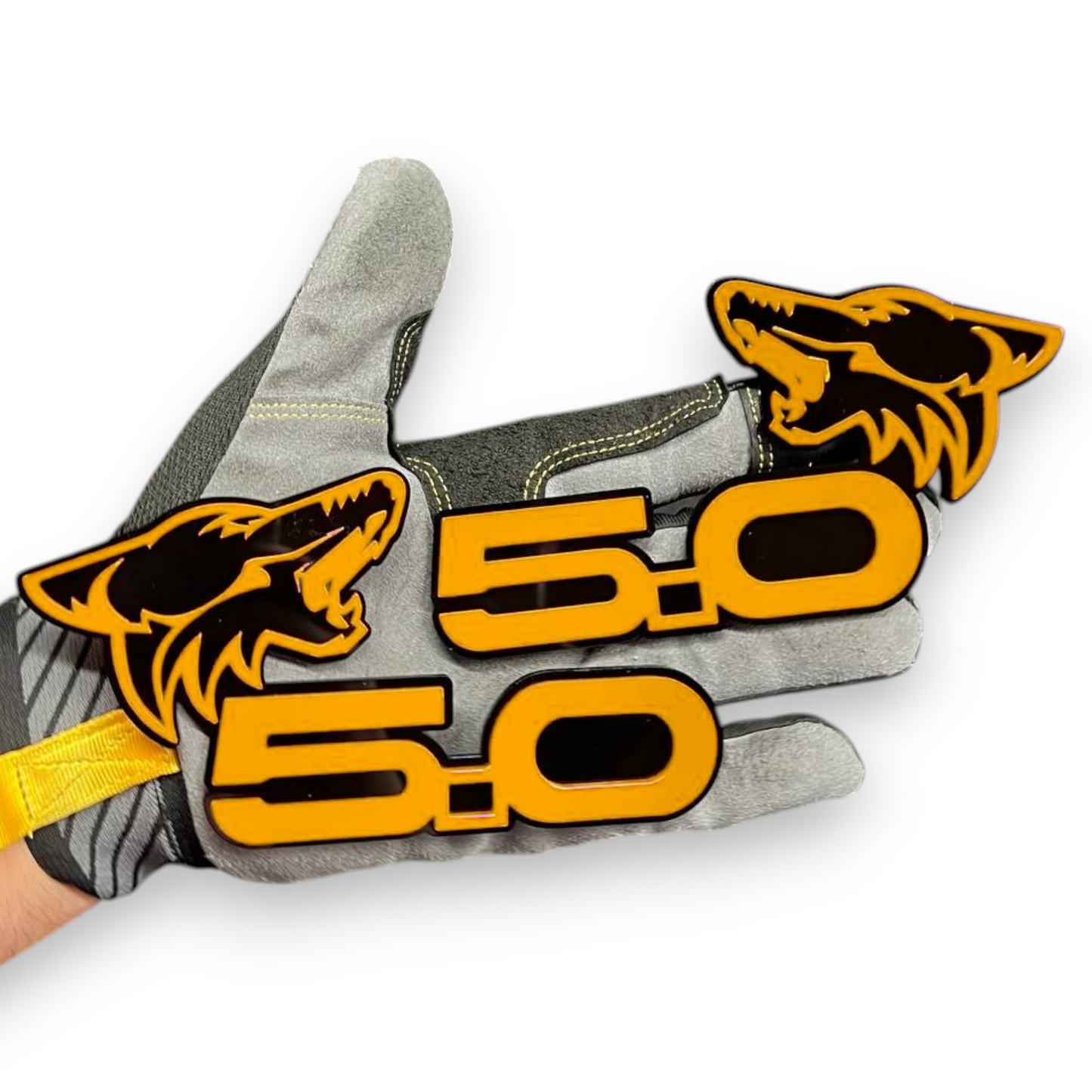 Ford 5.0 engine emblem with custom wolf graphic