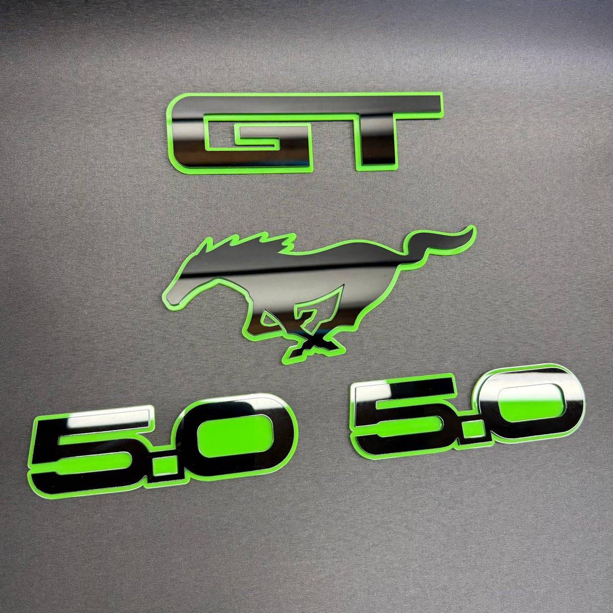 Mustang GT Pony and 5.0 fender emblem 4 piece custom car badge set