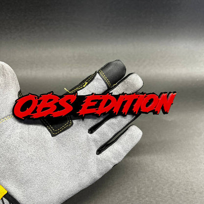 OBS Edition custom red and black car badge fender emblem with automotive 3M adhesive.
